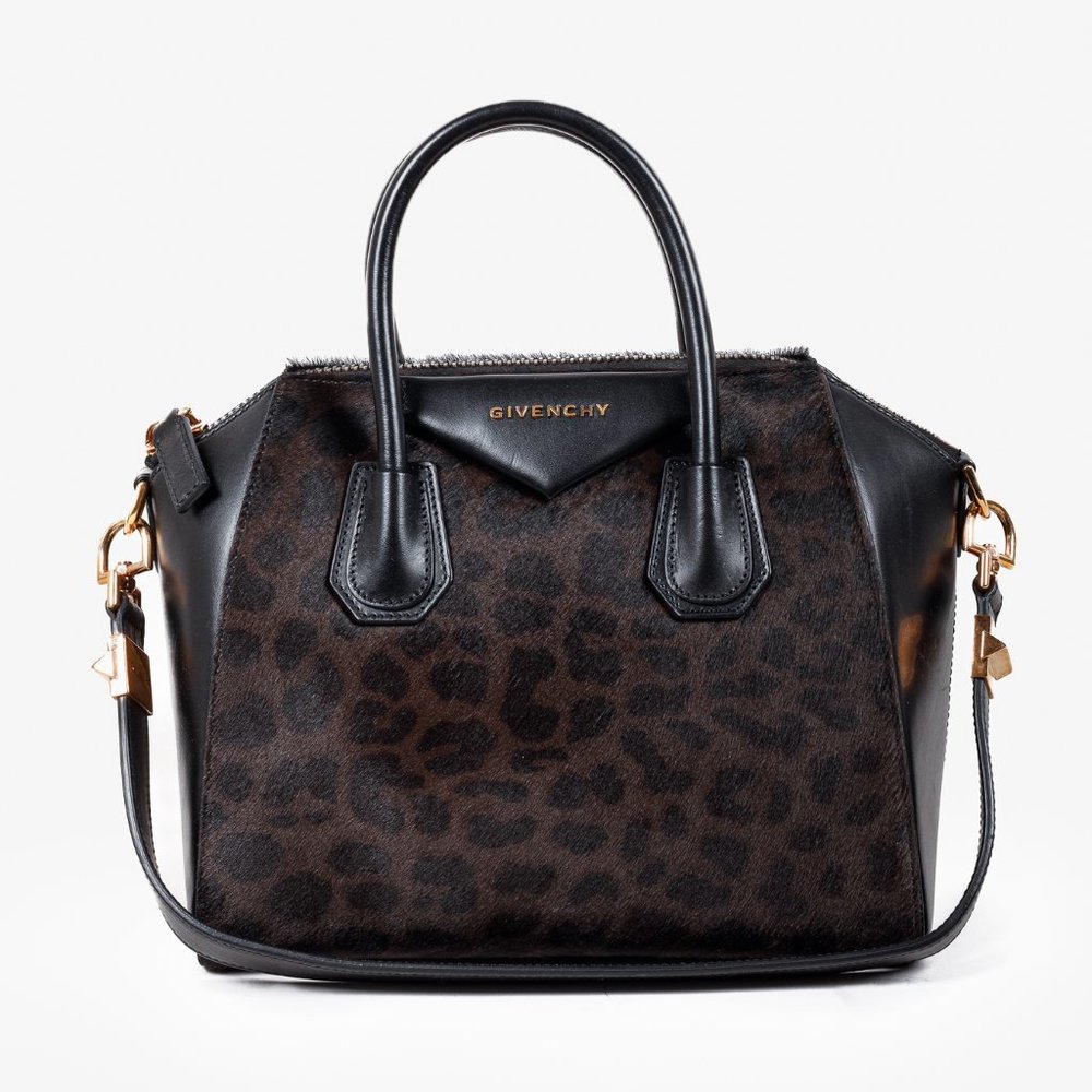 Givenchy Small Black Antigona Calf Hair Leopard Print Bag